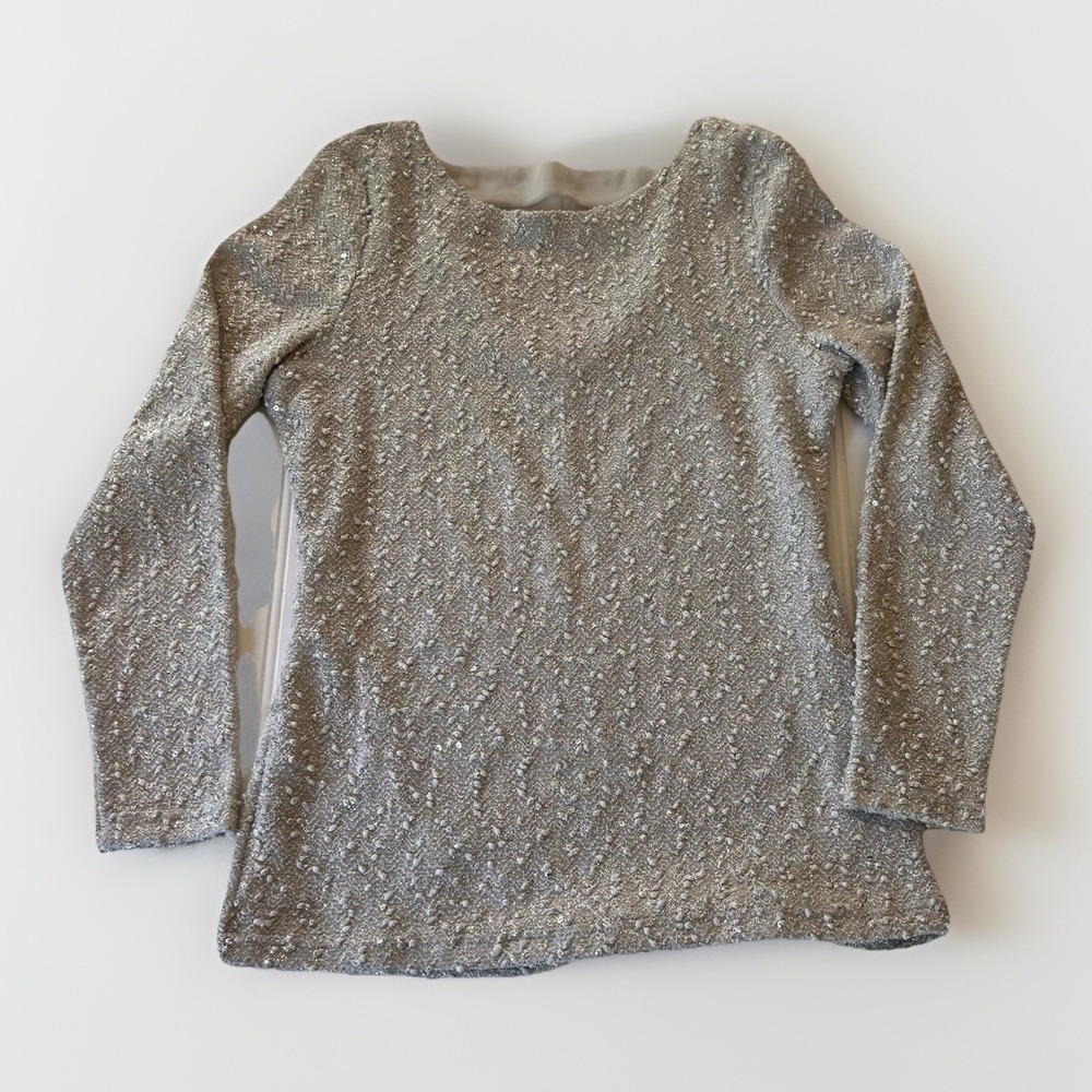 3/$25 Sale! Jennifer Lopez Women's M Long Sleeve Top Silver Sequin‎ Embellished